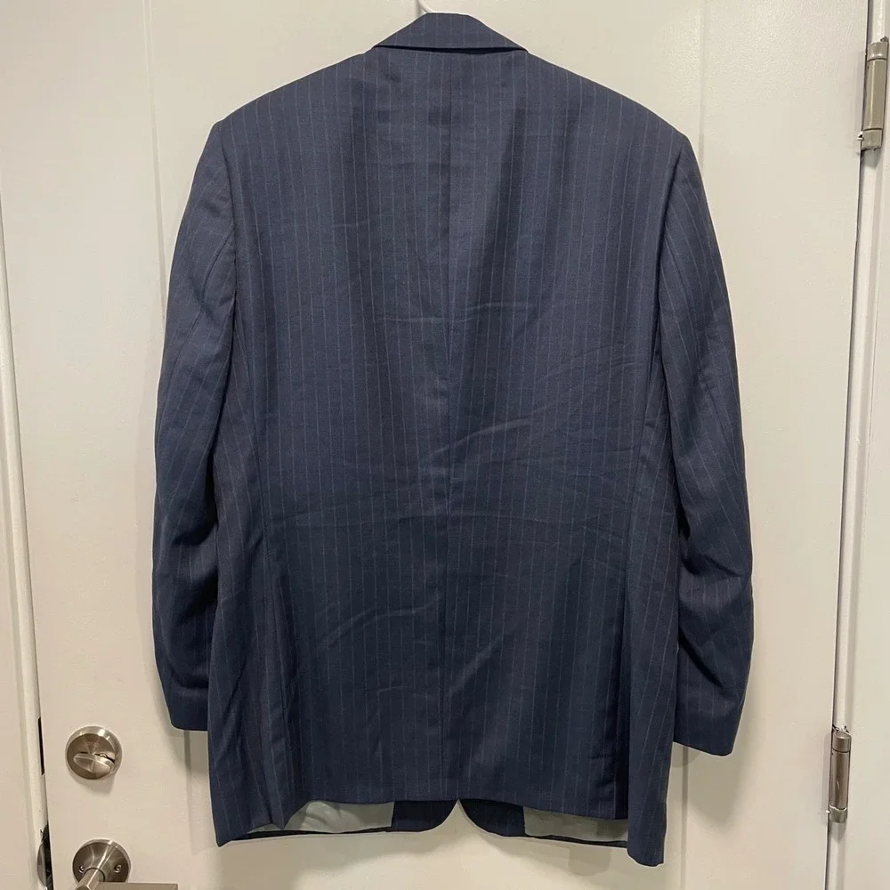 Samuelsohn Mens 42R Super 120 Wool Pinstripe Suit Jacket Blazer Blue SB LAZZO